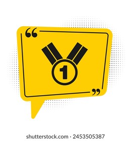 Black Medal icon isolated on white background. Winner symbol. Yellow speech bubble symbol. Vector
