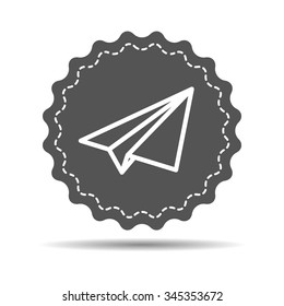 black medal icon with linear paper plane on a white background