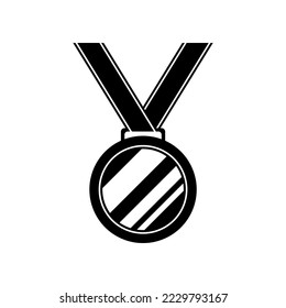 Black medal with ribbon winner flat icon vector design.