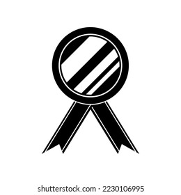 Black medal with ribbon winner flat icon vector design.