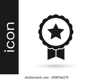 Black Medal with star icon isolated on white background. Winner achievement sign. Award medal.  Vector