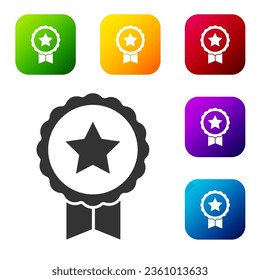 Black Medal with star icon isolated on white background. Winner achievement sign. Award medal. Set icons in color square buttons. Vector