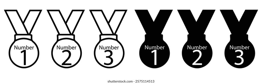 Black Medal. Vector illustration of a black medal on a black ribbon on a white background.