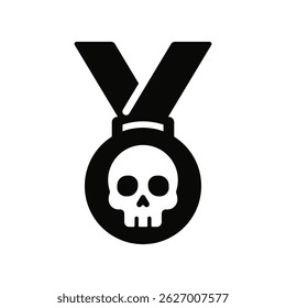 Black medal with white skull in the center, ideal for representing extreme achievements, video games, high-risk challenges, dark trophies or symbolic survival competitions.