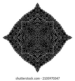 Black medallion for design. Template for carpet, wallpaper, textile and any surface. Vector black ornament on a white background.