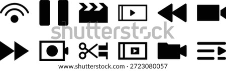 Black for media playback recording and editing on white background wifi signal pause stop clapperboard