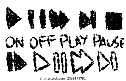Black media player button hand-drawn art, sketch, scribble vector collection