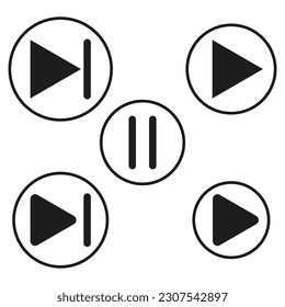 Black media player buttons collection. Vector illustration.