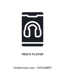 black media player isolated vector icon. simple element illustration from mobile app concept vector icons. media player editable logo symbol design on white background. can be use for web and mobile