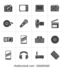Black Media and technology icons - vector icon set