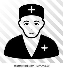 Black Medic toolbar icon. Vector pictograph style is a flat symbol on diagonally hatched transparent background.