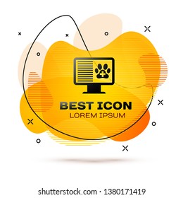Black Medical clinical record pet on monitor icon isolated on white background. Health insurance form. Prescription, medical check marks report. Fluid color banner. Vector Illustration