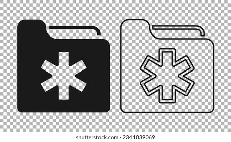 Black Medical health record folder for healthcare icon isolated on transparent background. Patient file icon. Medical history symbol.  Vector