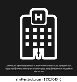 Black Medical hospital building with cross icon isolated on black background. Medical center. Health care. Vector Illustration