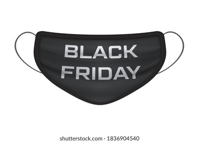 Black medical mask black friday sale isolated on white background. Vector illustration.