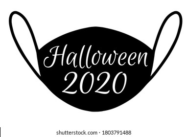 black medical protective mask with halloween 2020 lettering isolated on white background. vector illustration for all saints eve. worst night during the covid-19 pandemic.