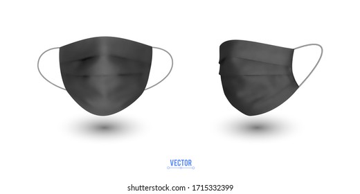 Black medical respiratory mask for the face. Protective breathing mask. Realistic 3d Vector illustration.