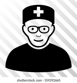 Black Medical Specialist interface toolbar pictogram. Vector pictogram style is a flat symbol on diagonal hatch transparent background.