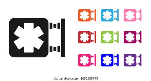 Black Medical symbol of the Emergency - Star of Life icon isolated on white background. Set icons colorful. Vector Illustration