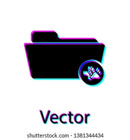 Black Medical veterinary record folder icon isolated on white background. Dog or cat paw print. Document for pet. Patient file icon. Vector Illustration