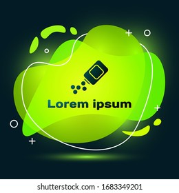 Black Medicine bottle and pills icon isolated on black background. Bottle pill sign. Pharmacy design. Abstract banner with liquid shapes. Vector Illustration