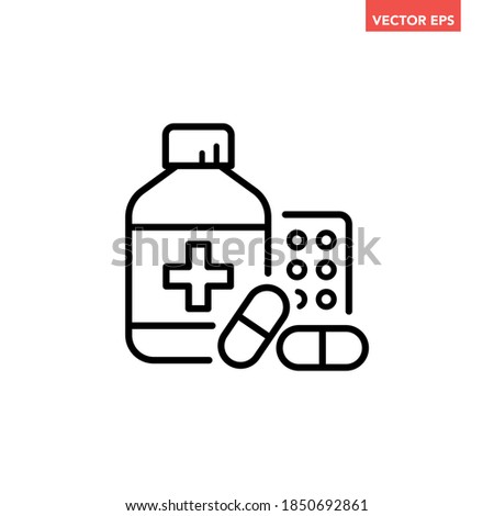 Black medicine pack line icon, simple health equipment flat design vector pictogram, infographic vector for app logo web website button banner ui ux interface elements isolated on white background