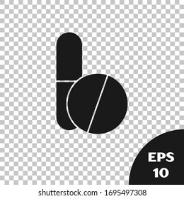 Black Medicine pill or tablet icon isolated on transparent background. Corona virus 2019-nCoV. Capsule pill and drug sign. Pharmacy design.  Vector Illustration