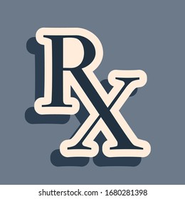 Black Medicine symbol Rx prescription icon isolated on grey background. Long shadow style. Vector Illustration