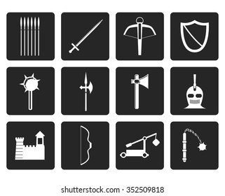 Black medieval arms and objects icons - vector icon set 