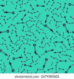 Black Medieval arrow icon isolated seamless pattern on green background. Medieval weapon.  Vector