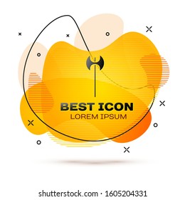 Black Medieval axe icon isolated on white background. Battle axe, executioner axe. Medieval weapon. Abstract banner with liquid shapes. Vector Illustration