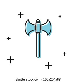 Black Medieval axe icon isolated on white background. Battle axe, executioner axe.  Vector Illustration