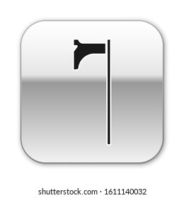 Black Medieval axe icon isolated on white background. Battle axe, executioner axe. Medieval weapon. Silver square button. Vector Illustration