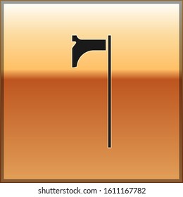 Black Medieval axe icon isolated on gold background. Battle axe, executioner axe. Medieval weapon.  Vector Illustration
