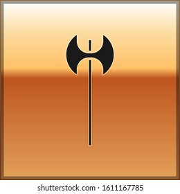Black Medieval axe icon isolated on gold background. Battle axe, executioner axe. Medieval weapon.  Vector Illustration