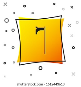 Black Medieval axe icon isolated on white background. Battle axe, executioner axe. Medieval weapon. Yellow square button. Vector Illustration