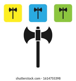Black Medieval axe icon isolated on white background. Battle axe, executioner axe. Set icons colorful square buttons. Vector Illustration