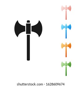 Black Medieval axe icon isolated on white background. Battle axe, executioner axe. Set icons colorful. Vector Illustration