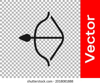 Black Medieval bow and arrow icon isolated on transparent background. Medieval weapon.  Vector