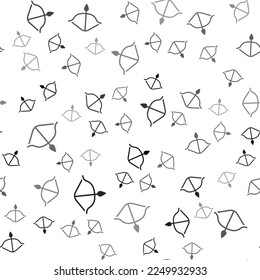Black Medieval bow and arrow icon isolated seamless pattern on white background. Medieval weapon.  Vector