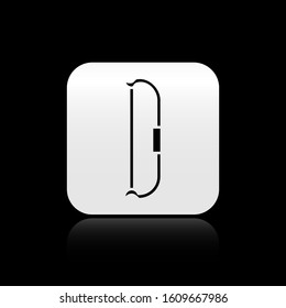 Black Medieval bow icon isolated on black background. Medieval weapon. Silver square button. Vector Illustration