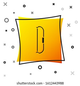 Black Medieval bow icon isolated on white background. Medieval weapon. Yellow square button. Vector Illustration