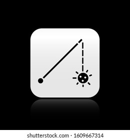 Black Medieval chained mace ball icon isolated on black background. Medieval weapon. Silver square button. Vector Illustration