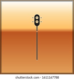 Black Medieval chained mace ball icon isolated on gold background. Medieval weapon.  Vector Illustration