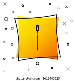 Black Medieval chained mace ball icon isolated on white background. Medieval weapon. Yellow square button. Vector Illustration