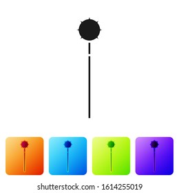 Black Medieval chained mace ball icon isolated on white background. Medieval weapon. Set icons in color square buttons. Vector Illustration