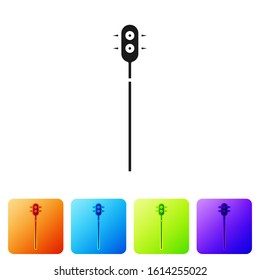 Black Medieval chained mace ball icon isolated on white background. Medieval weapon. Set icons in color square buttons. Vector Illustration