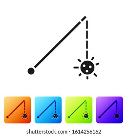 Black Medieval chained mace ball icon isolated on white background. Medieval weapon. Set icons in color square buttons. Vector Illustration