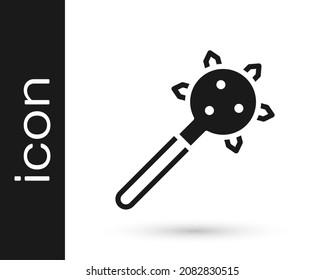 Schwarz Mittelalterliches, gekettetes Symbol für einen Aßball einzeln auf weißem Hintergrund. Morgenstern mittelalterliche Waffe oder Gefecht mit Spitzen.  Vektorgrafik