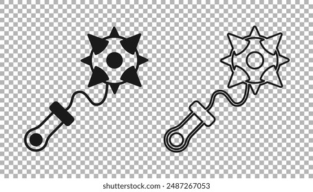 Black Medieval chained mace ball icon isolated on transparent background. Morgenstern medieval weapon or mace with spikes.  Vector